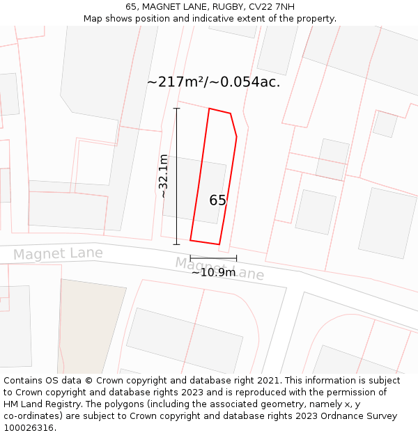 65, MAGNET LANE, RUGBY, CV22 7NH: Plot and title map