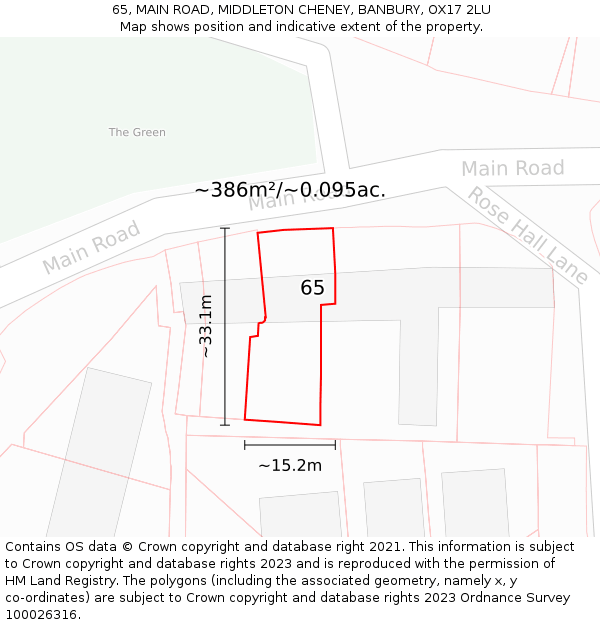 65, MAIN ROAD, MIDDLETON CHENEY, BANBURY, OX17 2LU: Plot and title map