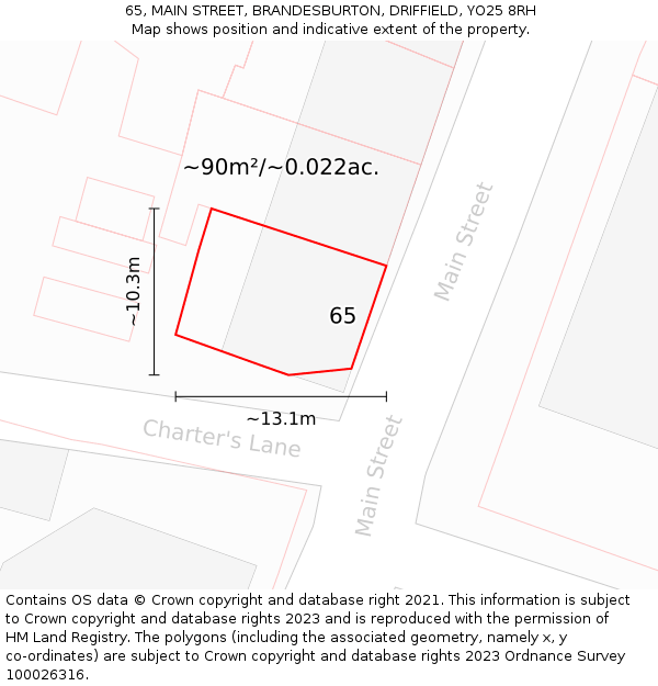65, MAIN STREET, BRANDESBURTON, DRIFFIELD, YO25 8RH: Plot and title map