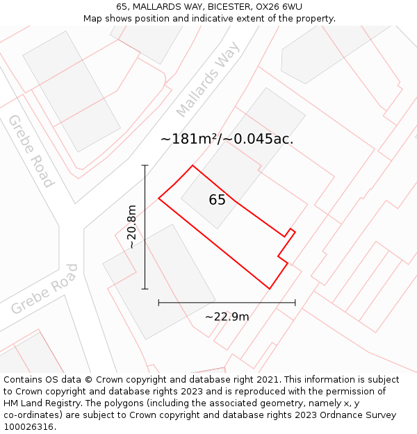 65, MALLARDS WAY, BICESTER, OX26 6WU: Plot and title map