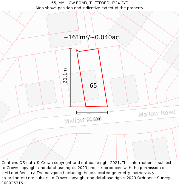 65, MALLOW ROAD, THETFORD, IP24 2YD: Plot and title map