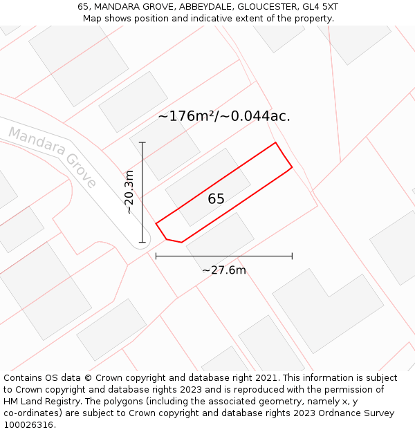 65, MANDARA GROVE, ABBEYDALE, GLOUCESTER, GL4 5XT: Plot and title map