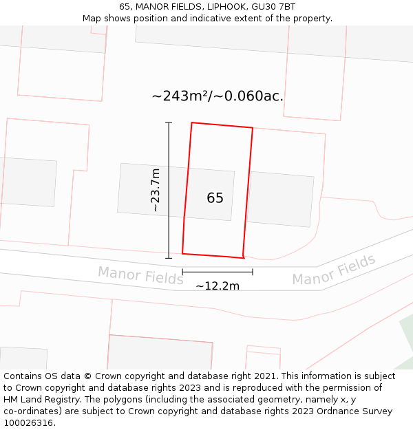 65, MANOR FIELDS, LIPHOOK, GU30 7BT: Plot and title map