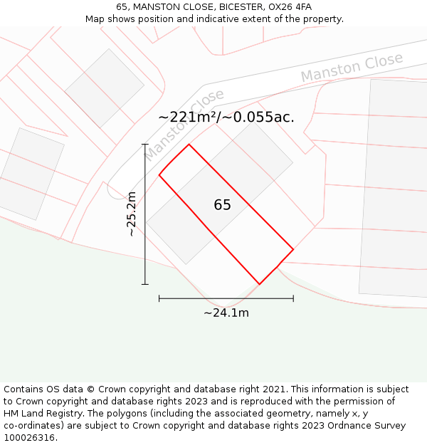 65, MANSTON CLOSE, BICESTER, OX26 4FA: Plot and title map