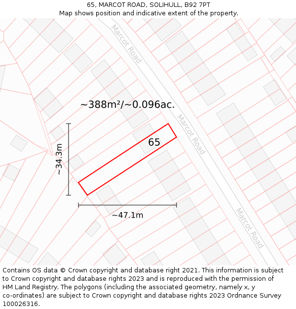 65, MARCOT ROAD, SOLIHULL, B92 7PT: Plot and title map