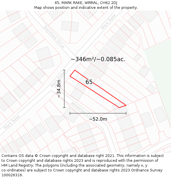 65, MARK RAKE, WIRRAL, CH62 2DJ: Plot and title map