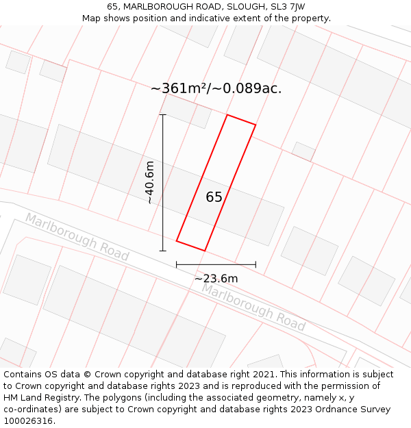 65, MARLBOROUGH ROAD, SLOUGH, SL3 7JW: Plot and title map