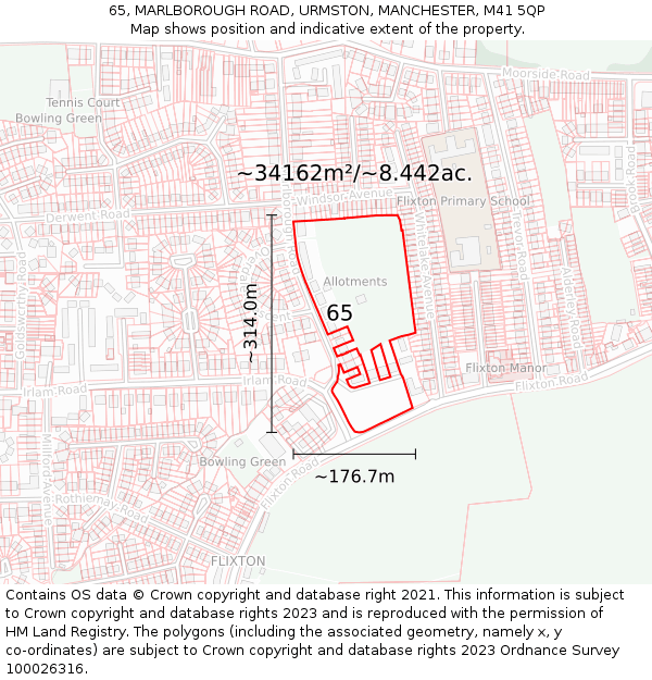 65, MARLBOROUGH ROAD, URMSTON, MANCHESTER, M41 5QP: Plot and title map