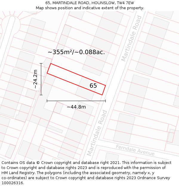 65, MARTINDALE ROAD, HOUNSLOW, TW4 7EW: Plot and title map