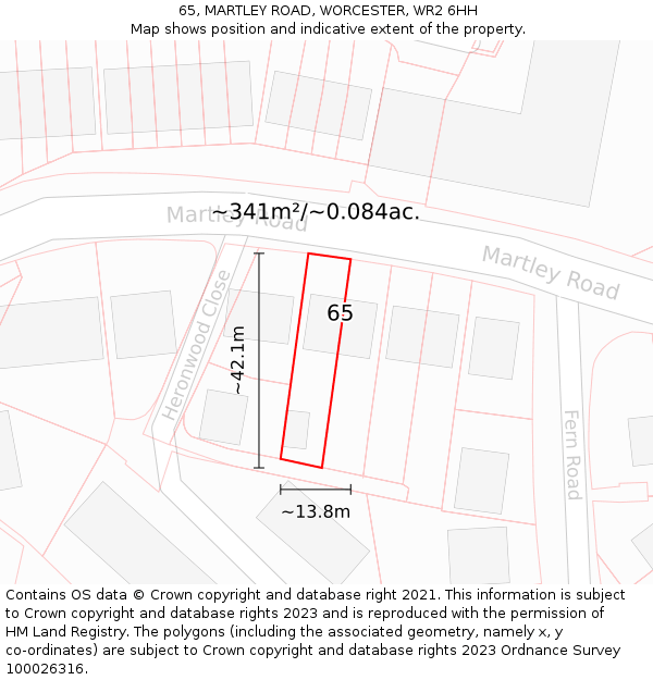 65, MARTLEY ROAD, WORCESTER, WR2 6HH: Plot and title map