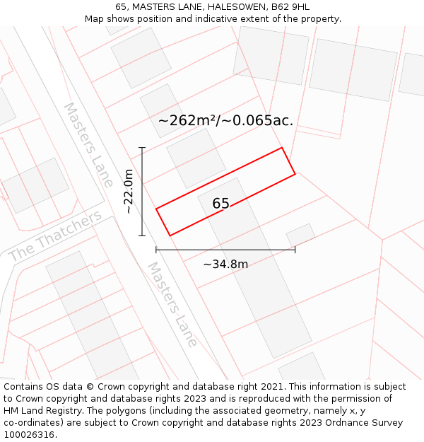 65, MASTERS LANE, HALESOWEN, B62 9HL: Plot and title map