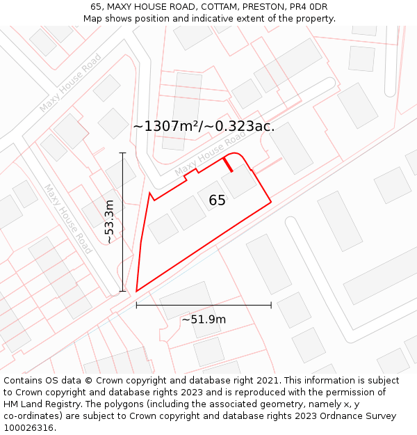 65, MAXY HOUSE ROAD, COTTAM, PRESTON, PR4 0DR: Plot and title map
