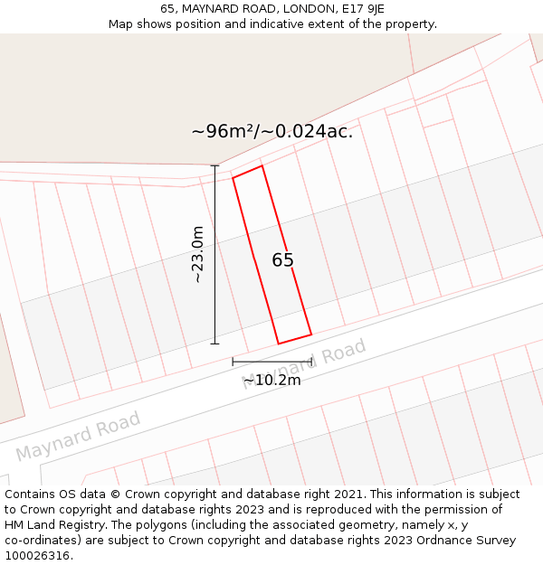 65, MAYNARD ROAD, LONDON, E17 9JE: Plot and title map