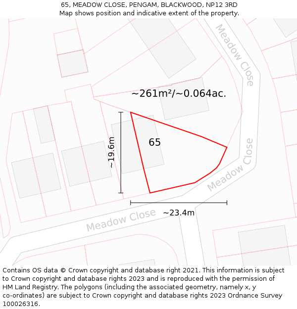 65, MEADOW CLOSE, PENGAM, BLACKWOOD, NP12 3RD: Plot and title map