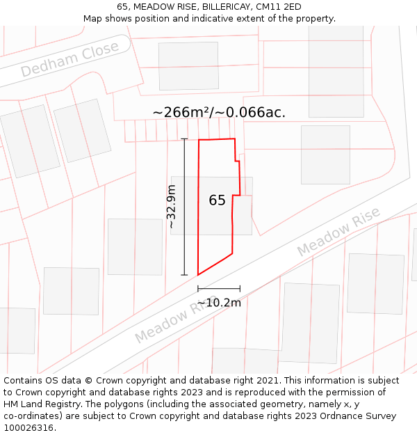 65, MEADOW RISE, BILLERICAY, CM11 2ED: Plot and title map
