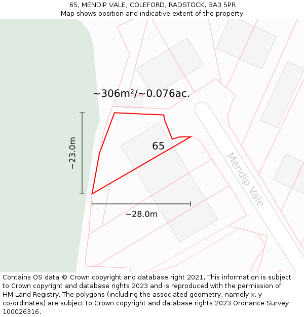 65, MENDIP VALE, COLEFORD, RADSTOCK, BA3 5PR: Plot and title map