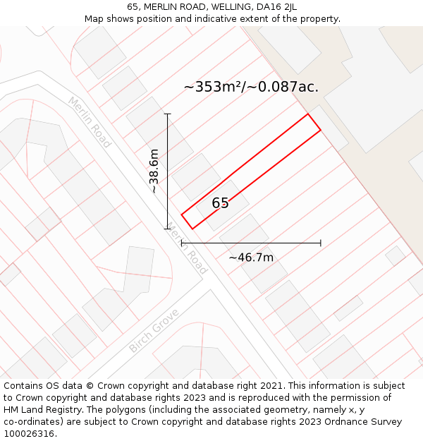 65, MERLIN ROAD, WELLING, DA16 2JL: Plot and title map