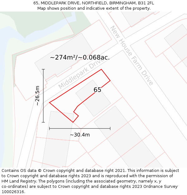 65, MIDDLEPARK DRIVE, NORTHFIELD, BIRMINGHAM, B31 2FL: Plot and title map