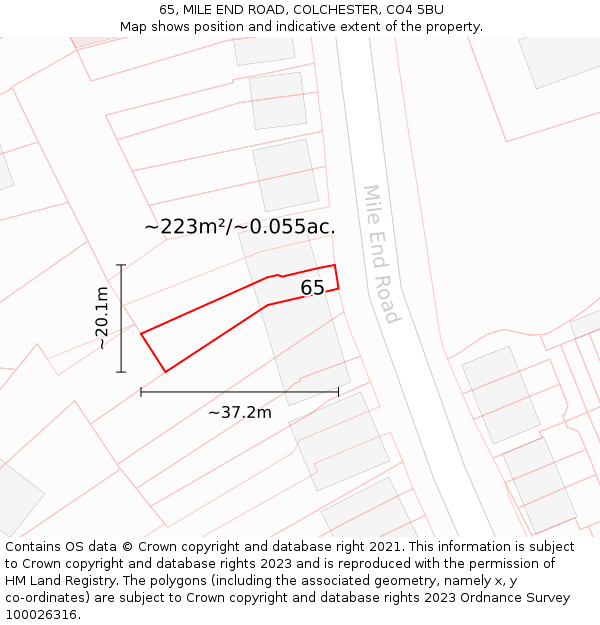 65, MILE END ROAD, COLCHESTER, CO4 5BU: Plot and title map