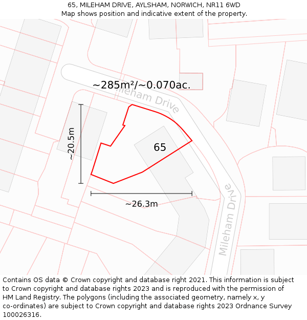 65, MILEHAM DRIVE, AYLSHAM, NORWICH, NR11 6WD: Plot and title map