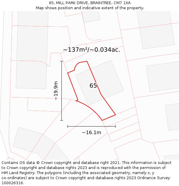 65, MILL PARK DRIVE, BRAINTREE, CM7 1XA: Plot and title map