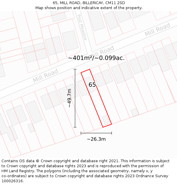 65, MILL ROAD, BILLERICAY, CM11 2SD: Plot and title map