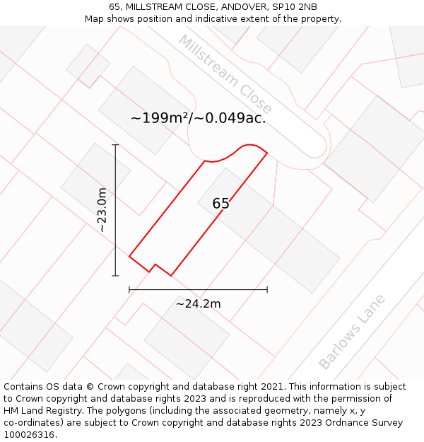65, MILLSTREAM CLOSE, ANDOVER, SP10 2NB: Plot and title map