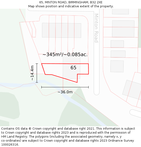 65, MINTON ROAD, BIRMINGHAM, B32 2XE: Plot and title map