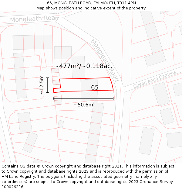65, MONGLEATH ROAD, FALMOUTH, TR11 4PN: Plot and title map