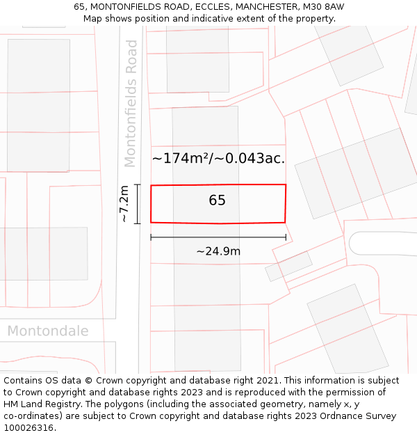 65, MONTONFIELDS ROAD, ECCLES, MANCHESTER, M30 8AW: Plot and title map
