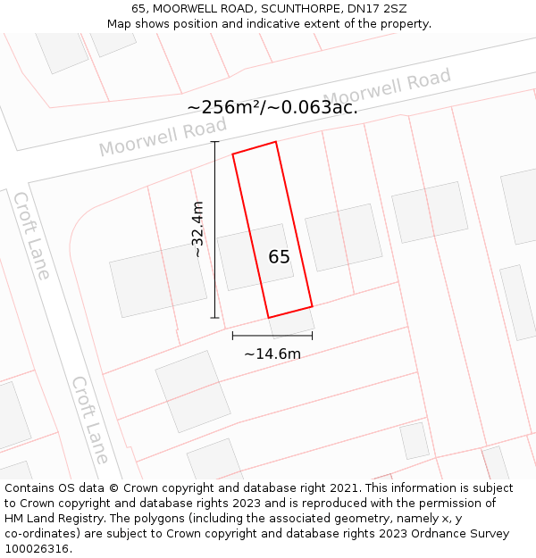 65, MOORWELL ROAD, SCUNTHORPE, DN17 2SZ: Plot and title map