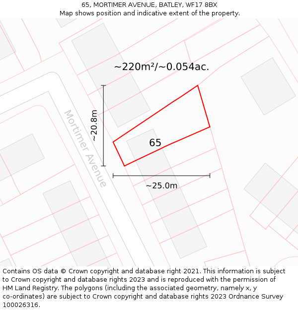 65, MORTIMER AVENUE, BATLEY, WF17 8BX: Plot and title map