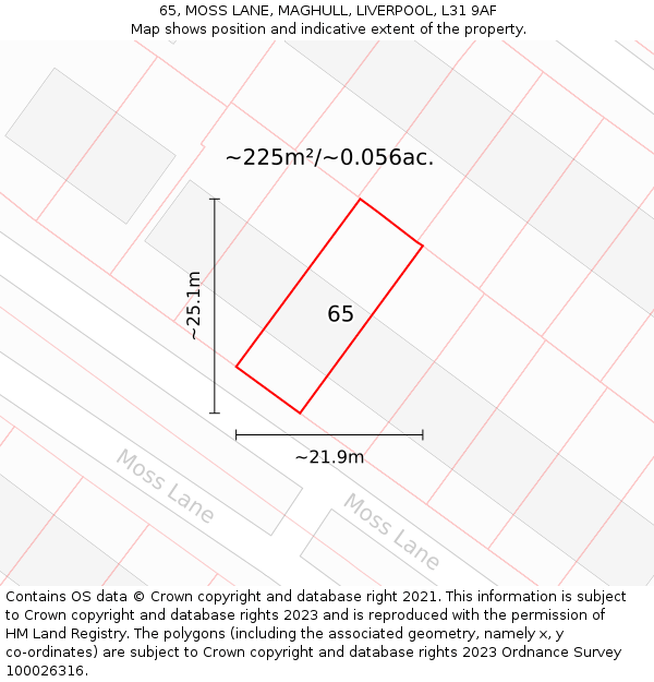 65, MOSS LANE, MAGHULL, LIVERPOOL, L31 9AF: Plot and title map