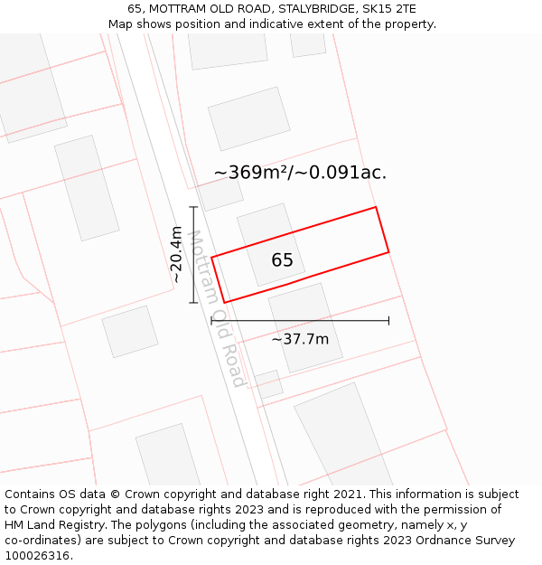 65, MOTTRAM OLD ROAD, STALYBRIDGE, SK15 2TE: Plot and title map