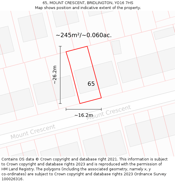 65, MOUNT CRESCENT, BRIDLINGTON, YO16 7HS: Plot and title map