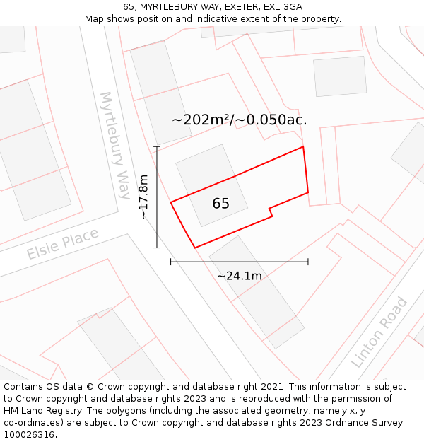 65, MYRTLEBURY WAY, EXETER, EX1 3GA: Plot and title map