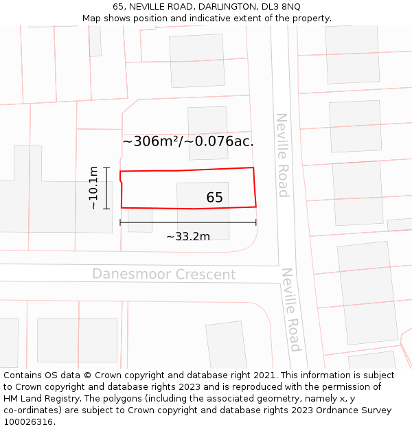 65, NEVILLE ROAD, DARLINGTON, DL3 8NQ: Plot and title map