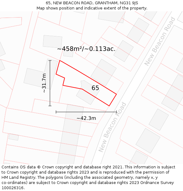 65, NEW BEACON ROAD, GRANTHAM, NG31 9JS: Plot and title map