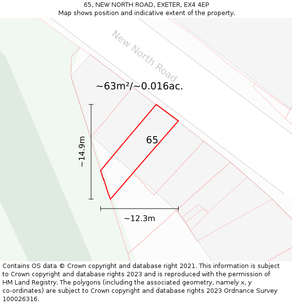 65, NEW NORTH ROAD, EXETER, EX4 4EP: Plot and title map