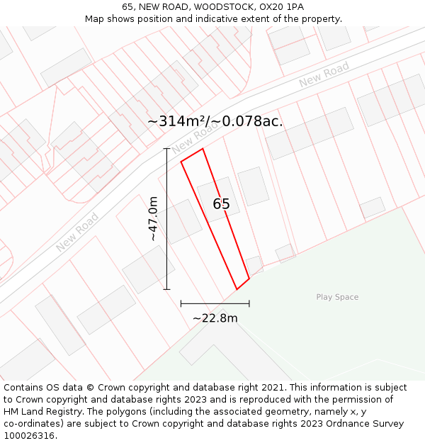 65, NEW ROAD, WOODSTOCK, OX20 1PA: Plot and title map