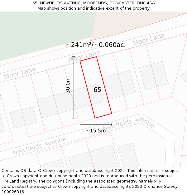 65, NEWFIELDS AVENUE, MOORENDS, DONCASTER, DN8 4SA: Plot and title map