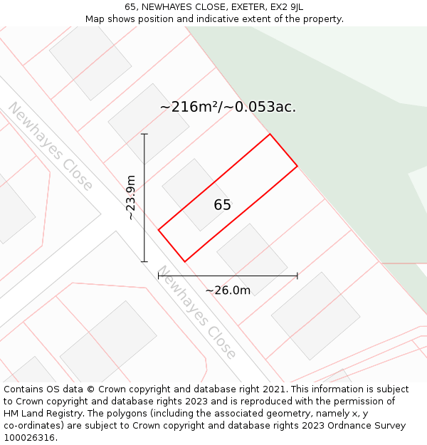 65, NEWHAYES CLOSE, EXETER, EX2 9JL: Plot and title map
