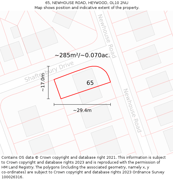 65, NEWHOUSE ROAD, HEYWOOD, OL10 2NU: Plot and title map