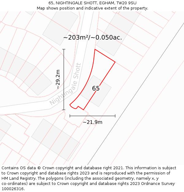 65, NIGHTINGALE SHOTT, EGHAM, TW20 9SU: Plot and title map