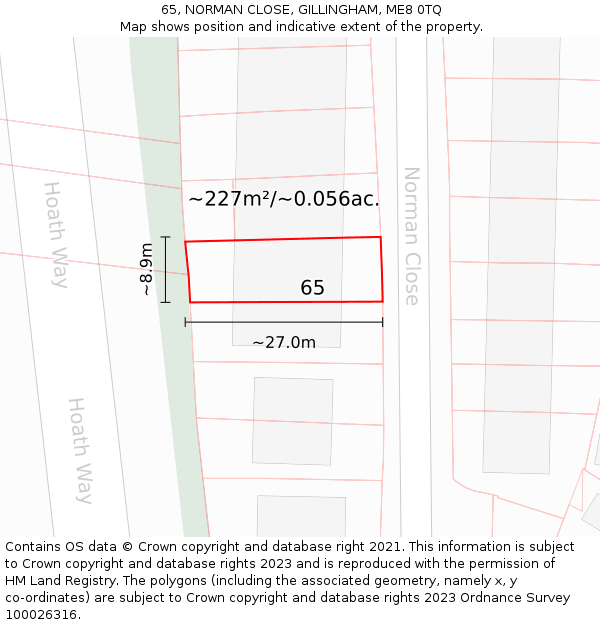 65, NORMAN CLOSE, GILLINGHAM, ME8 0TQ: Plot and title map