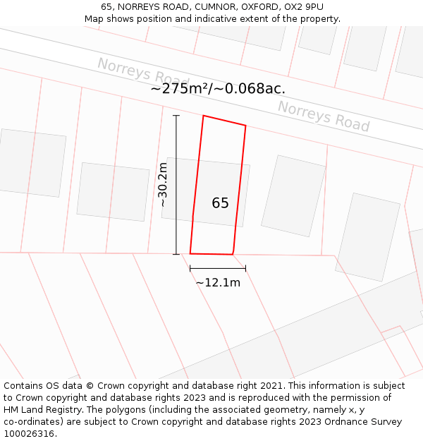 65, NORREYS ROAD, CUMNOR, OXFORD, OX2 9PU: Plot and title map