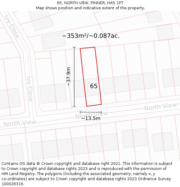 65, NORTH VIEW, PINNER, HA5 1PT: Plot and title map