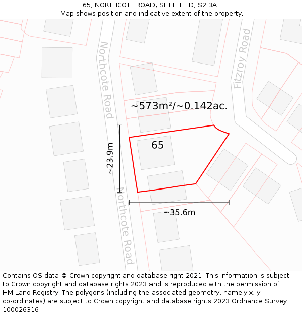 65, NORTHCOTE ROAD, SHEFFIELD, S2 3AT: Plot and title map