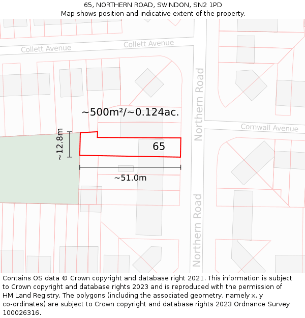 65, NORTHERN ROAD, SWINDON, SN2 1PD: Plot and title map
