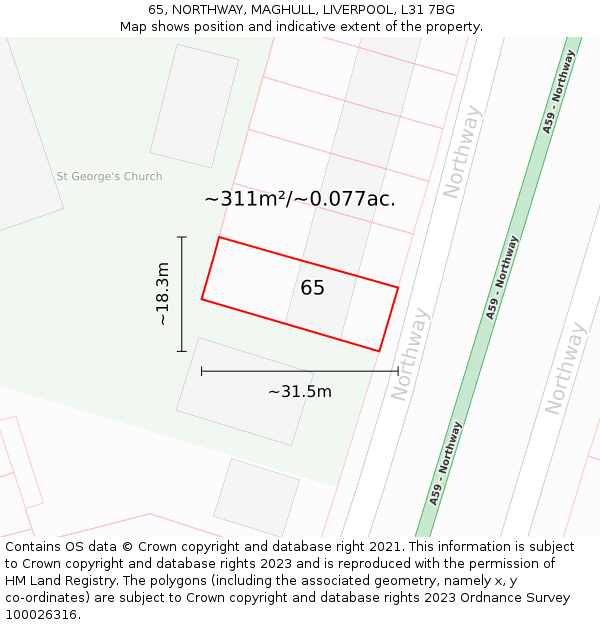 65, NORTHWAY, MAGHULL, LIVERPOOL, L31 7BG: Plot and title map